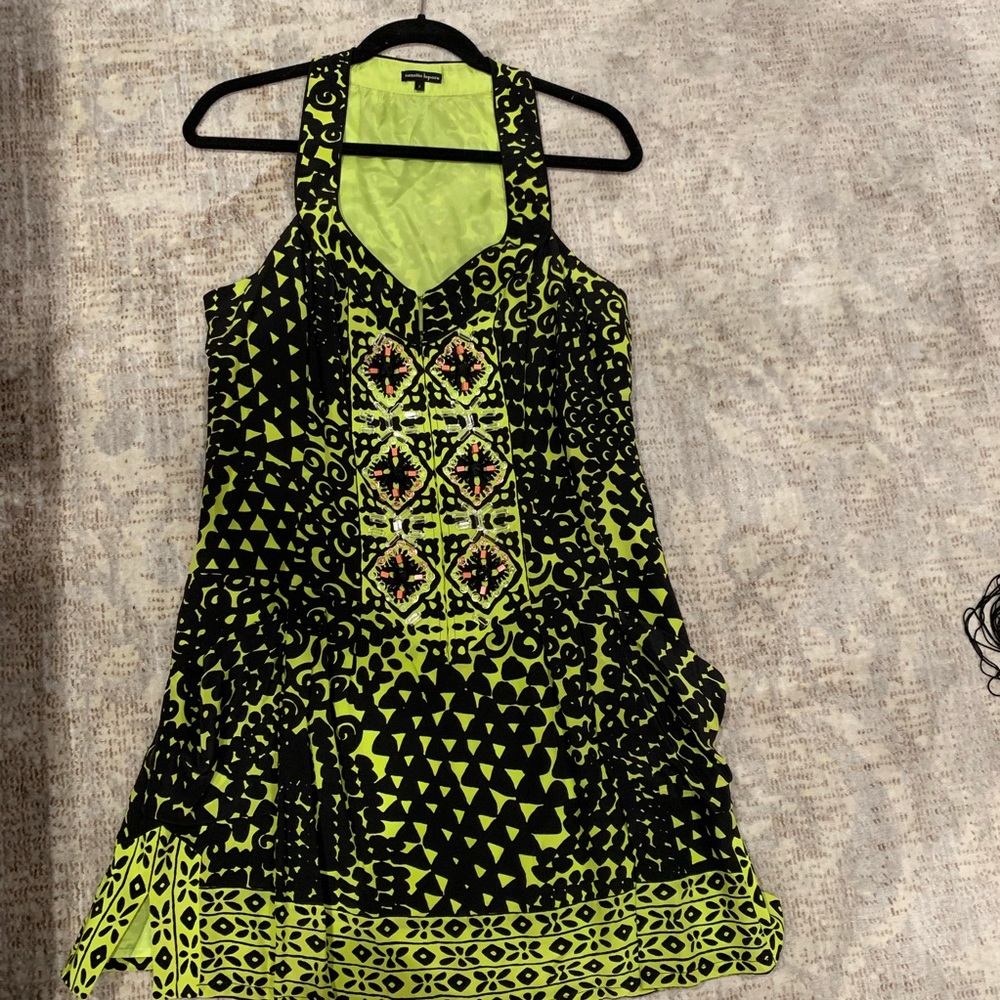 Nanette Lepore black and lime green dress